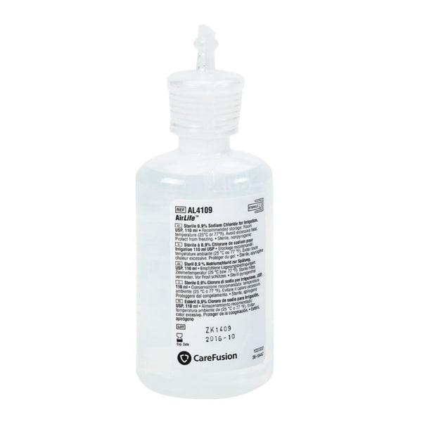 Cardinal Health AirLife Sterile Water and 0.9% Sodium Chloride Irrigation Solution 110 mL Dual-Top Bottle