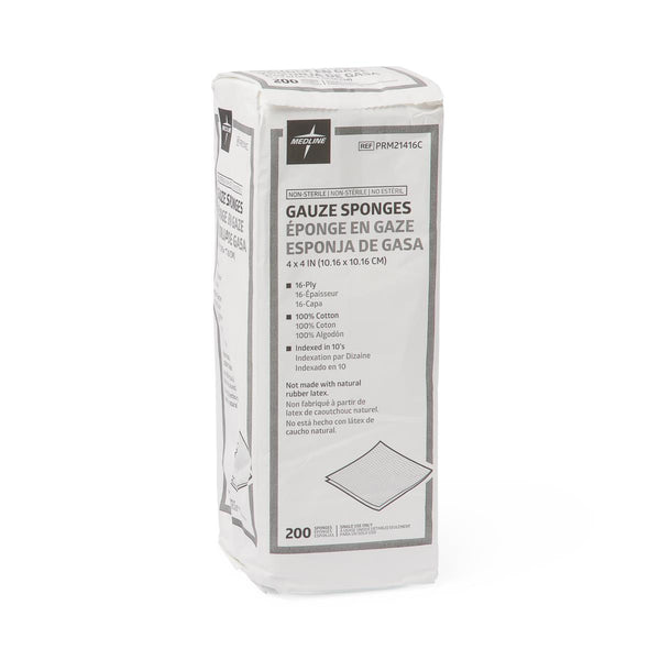 Medline 100% Cotton Woven Non-Sterile Gauze Sponges, 8/12/16 Ply, Multiple Sizes