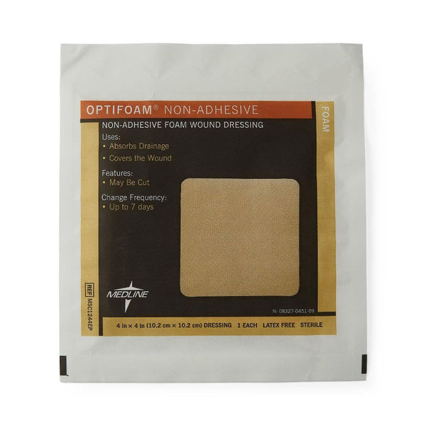Medline Optifoam Non-Adhesive Foam Dressing 4" x 4", Water-proof, Sterile, MSC1244EP