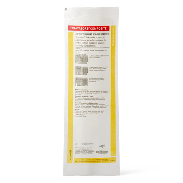 Medline Stratasorb Composite Adhesive Island Wound Dressings, 4 x 14 In. with 2 x 12 In. Pad, Non-Adherent Pad, Latex-free, MSC30414
