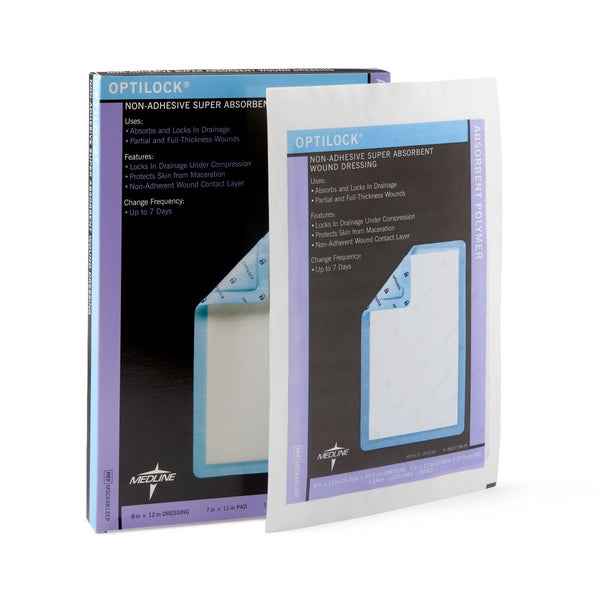 Medline OptiLock Non-Adhesive Super Absorbent Wound Dressing 8" x 12", Sterile, MSC64812EP