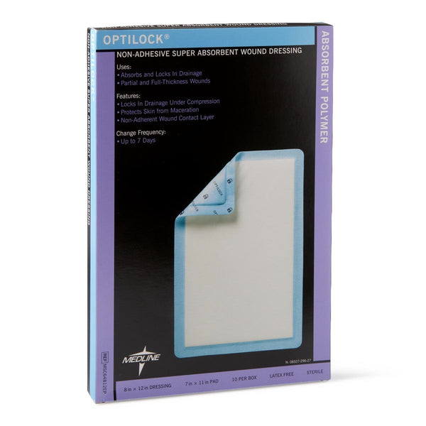 Medline OptiLock Non-Adhesive Super Absorbent Wound Dressing 8" x 12", Sterile, MSC64812EP