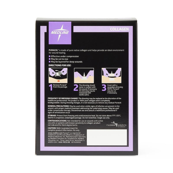 Medline Puracol Microscaffold Collagen Wound Dressing, 2 x 2 In. Sheet, Square Shaped, Sterile, Non-Adhesive, MSC8522