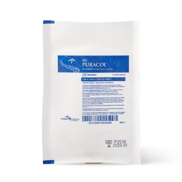 Medline Puracol Microscaffold Collagen Wound Dressing, 2 x 2 In. Sheet, Square Shaped, Sterile, Non-Adhesive, MSC8522