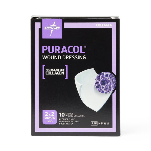 Medline Puracol Microscaffold Collagen Wound Dressing, 2 x 2 In. Sheet, Square Shaped, Sterile, Non-Adhesive, MSC8522