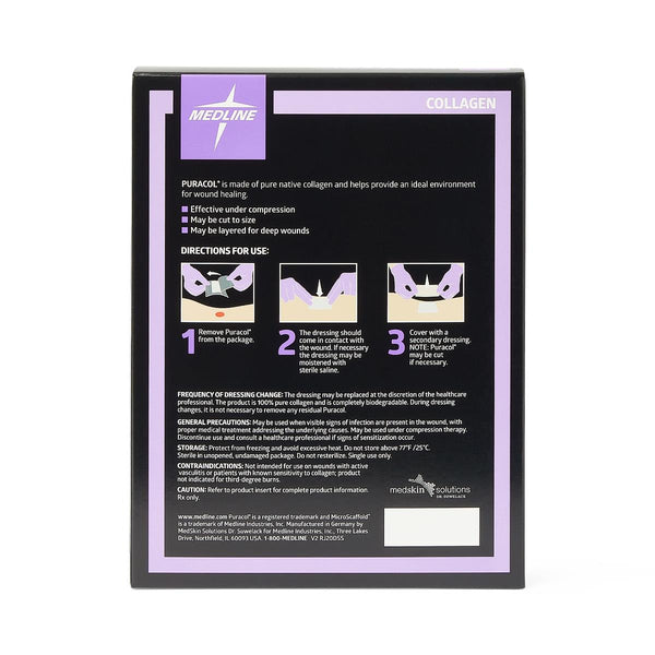 Medline Puracol Microscaffold Collagen Wound Dressing, 4 x 4.25 In. Sheet, Square Shaped, Sterile, Non-Adhesive, MSC8544