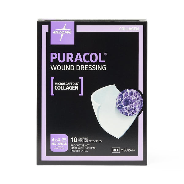 Medline Puracol Microscaffold Collagen Wound Dressing, 4 x 4.25 In. Sheet, Square Shaped, Sterile, Non-Adhesive, MSC8544