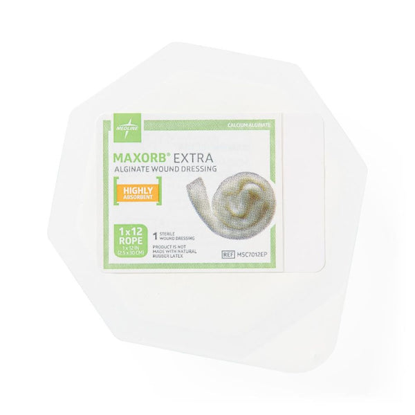 Medline Maxorb Extra Calcium Alginate Dressing, 1 x 12 In., Rope, Highly Absorbent, Sterile, MSC7012EP
