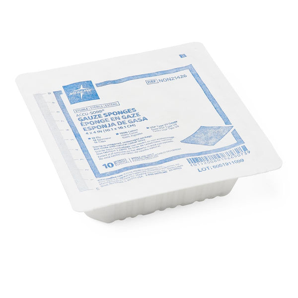 Medline Sterile Cotton Woven Gauze Sponge, 4" x 4", 12 ply, 10/Hard Tray, NON21426