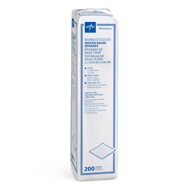Medline 100% Cotton Woven Non-Sterile Gauze Sponges, 12 Ply, Multiple Sizes
