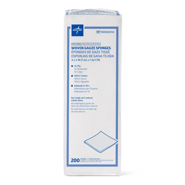 Medline 100% Cotton Woven Non-Sterile Gauze Sponges, 12 Ply, Multiple Sizes