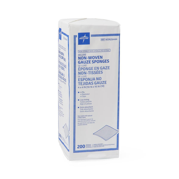 Medline Deluxe Rayon Polyester Blend Nonwoven Non-Sterile Gauze Sponges, Extra-Absorbent, Low Linting, 4" x 4", 4 Ply