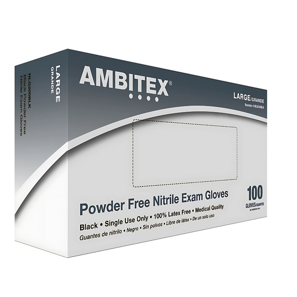 Ambitex N200BLK Series Nitrile Exam Gloves, Black, Powder-free, Latex-free, Non-Sterile