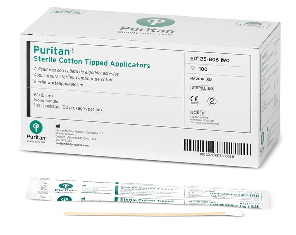 Puritan Sterile Cotton Tipped Applicator with 6" Rigid Wood Handle, Regular tip, 258062WC