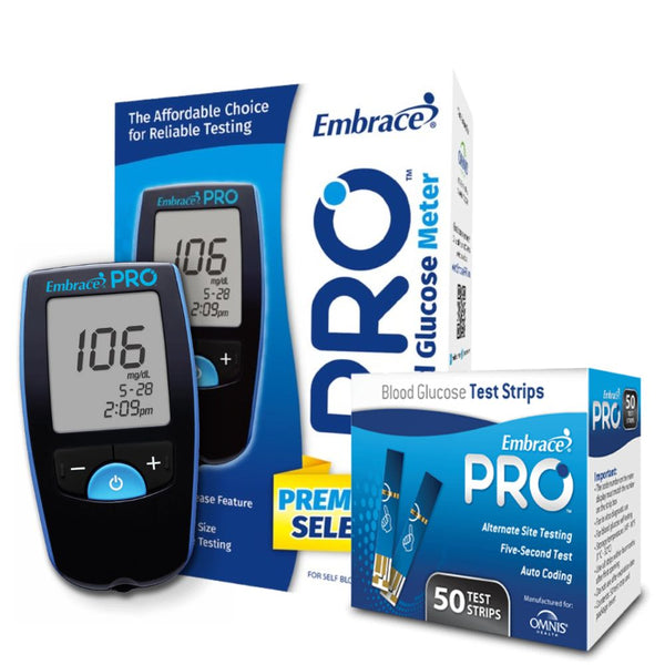 Omnis Health Embrace Pro Blood Glucose Test Strips / Meter / Monitoring Kit