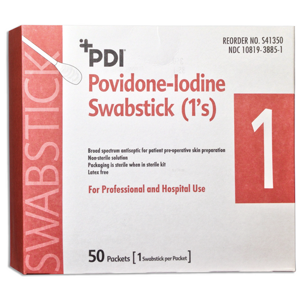 PDI 10% USP Povidone-Iodine (PVP-I) 4 in. Swabsticks, Skin Antiseptic/Germicide, First Aid Antimicrobial