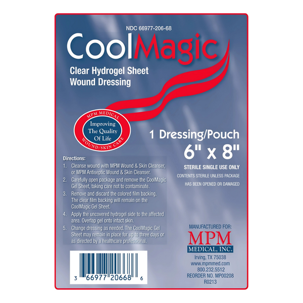 MPM Medical CoolMagic Hydrogel Polymer Sheet Dressing, Semi Occlusive, Instant Cooling, Soothing, Hydrophilic