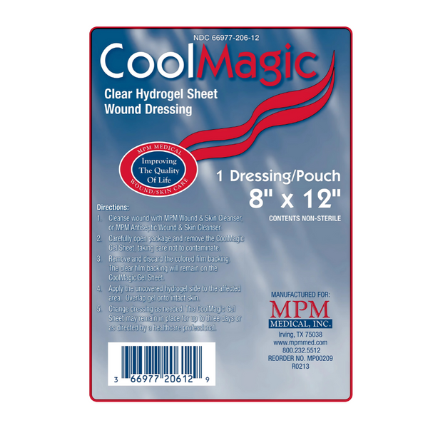 MPM Medical CoolMagic Hydrogel Polymer Sheet Dressing, Semi Occlusive, Instant Cooling, Soothing, Hydrophilic