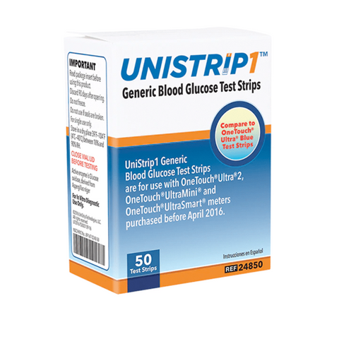 Unistrip Generic Blood Glucose Test Strips, Box of 50
