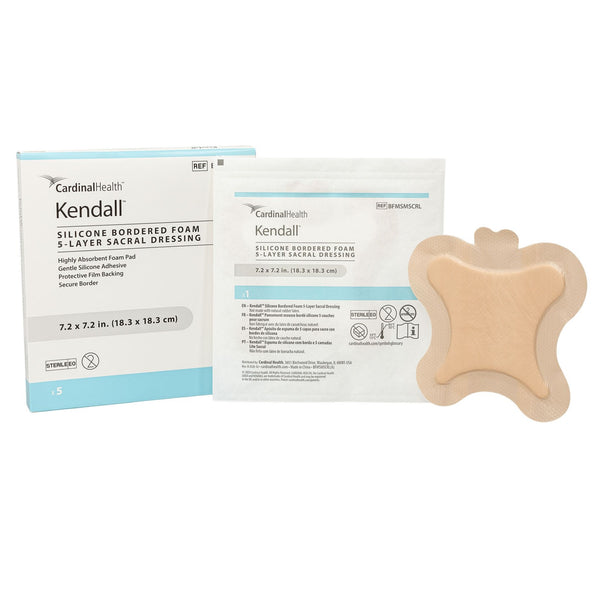 Cardinal Health Kendall Silicone Bordered 5-Layer Foam Sacral Dressing, Small 7.2" x 7.2"