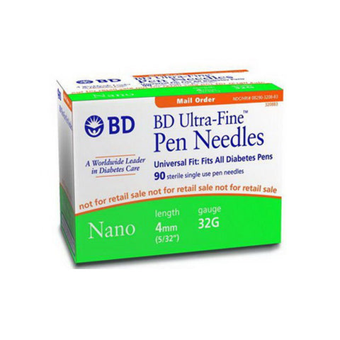 BD Ultra-Fine 32G (0.23mm) 5/32in (4mm) 90 Becton Dickinson U100 Insulin Nano Pen Needles, 58320883