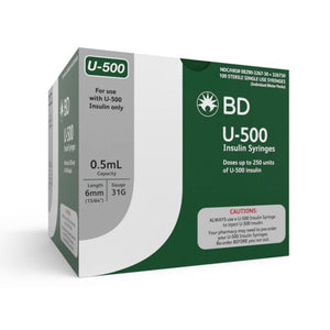 embecta 31G (0.25mm) 15/64in (6mm) 1/2cc (0.5mL) Ultra-Fine Needle U500 Insulin Syringes, 31 Gauge, U-500, BD Becton Dickinson