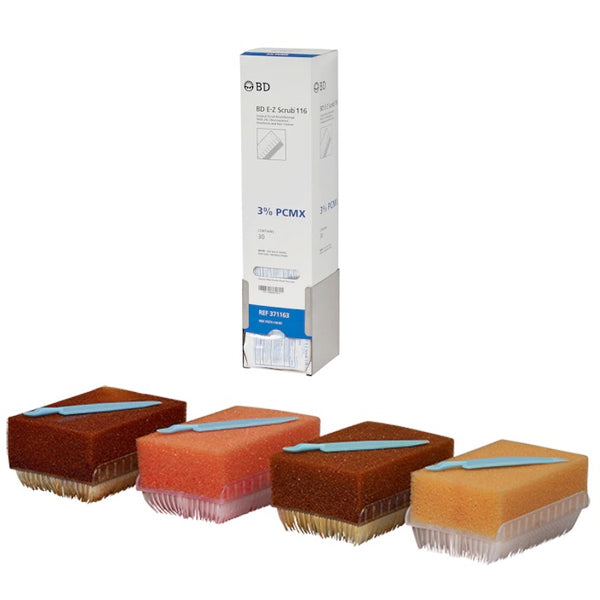 BD E-Z Scrub 116 Surgical Scrub Brush/Sponge Brush with Emollients and Nail Cleaner, 3% PCMX, Blue