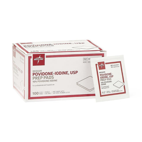 Medline Povidone Iodine USP Prep Pads, 2-Ply, Medium, Box of 100, MDS093917