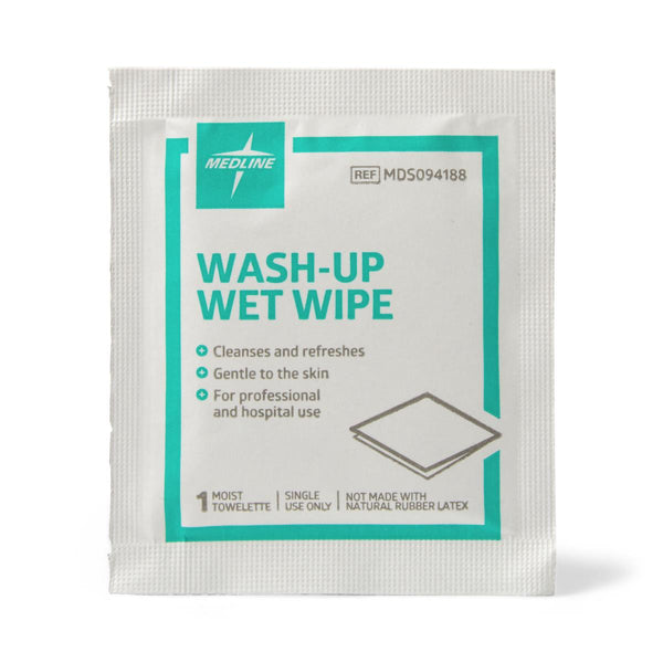 Medline Wash-Up Wet Wipes with BZK, 5 x 7 In., Alcohol Free, Latex free, MDS094188