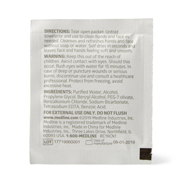 Medline Wash-Up Wet Wipes with BZK, 5 x 7 In., Alcohol Free, Latex free, MDS094188