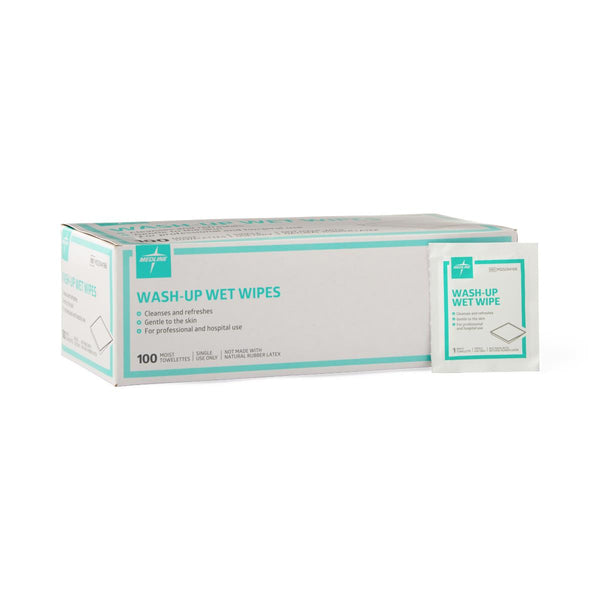 Medline Wash-Up Wet Wipes with BZK, 5 x 7 In., Alcohol Free, Latex free, MDS094188