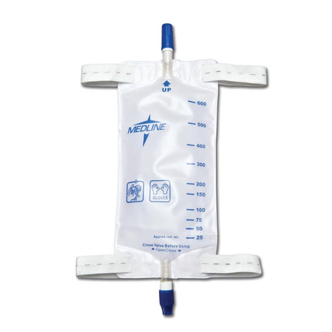 Medline Medium 600 mL Urinary Catheter Leg Bag with Anti-Reflux Valve and Twist Valve Drainage Port, DYND12574