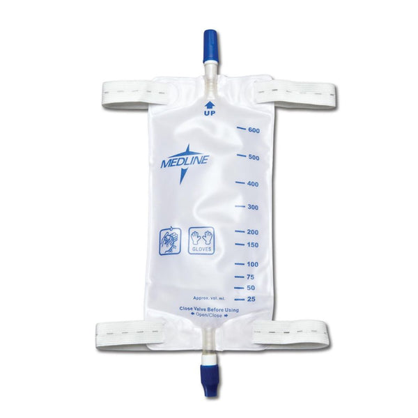 Medline Medium 600 mL Urinary Catheter Leg Bag with Anti-Reflux Valve and Twist Valve Drainage Port, DYND12574