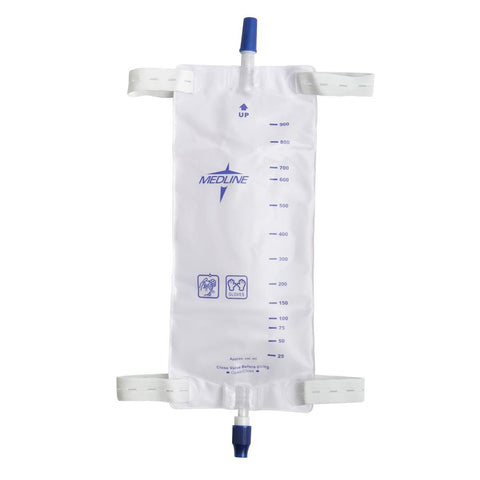 Medline Large 900 mL Urinary Catheter Leg Bag with Anti-Reflux Valve and Twist Valve Drainage Port, DYND12578