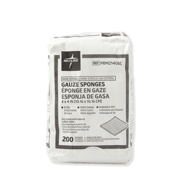 Medline 100% Cotton Woven Non-Sterile Gauze Sponges, 8/12/16 Ply, Multiple Sizes