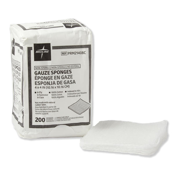 Medline 100% Cotton Woven Non-Sterile Gauze Sponges, 8/12/16 Ply, Multiple Sizes