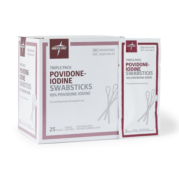 Medline 10% USP Povidone-Iodine 4 in. Swabsticks, Skin Antiseptic/Germicide, First Aid Antimicrobial