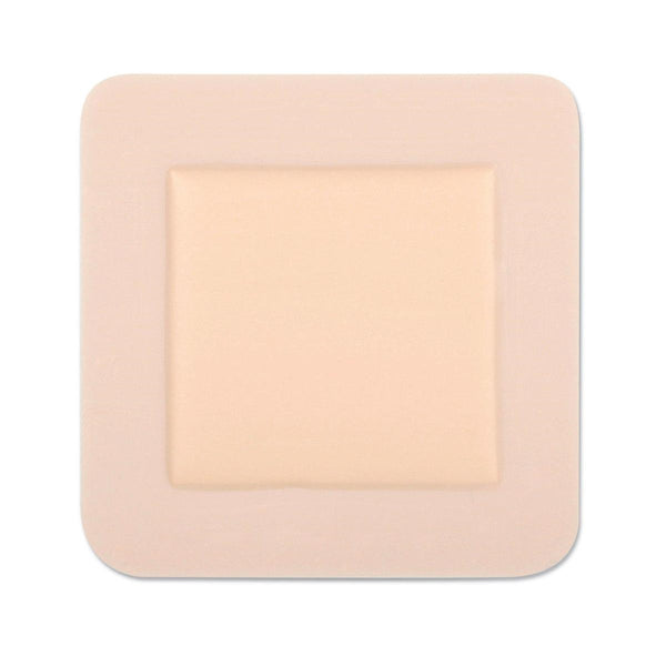 Medline Optifoam Adhesive Sterile Foam Wound Dressing 4" x 4" with 2.5" x 2.5" Pad in Educational Packaging, Square Shape, Waterproof, MSC1044EP