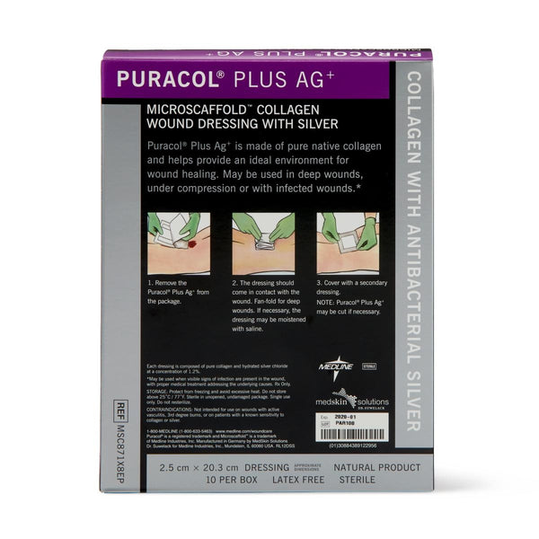 Medline Puracol Plus AG+ Collagen Wound Dressing with Antimicrobial Silver 1 x 8 In. Rope, in Educational Packaging, Sterile, Non-Adhesive, MSC871X8EP