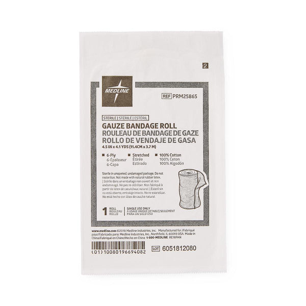 Medline Bulkee II Cotton Gauze Bandage Roll 4.1 yd x 4.5”, 6-ply, PRM25865