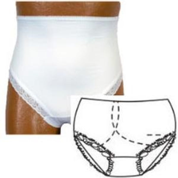 OPTIONS Ladies' Brief with Built-In Barrier/Support, White, Right-Side Stoma, Large 8-9, Hips 41" - 45"