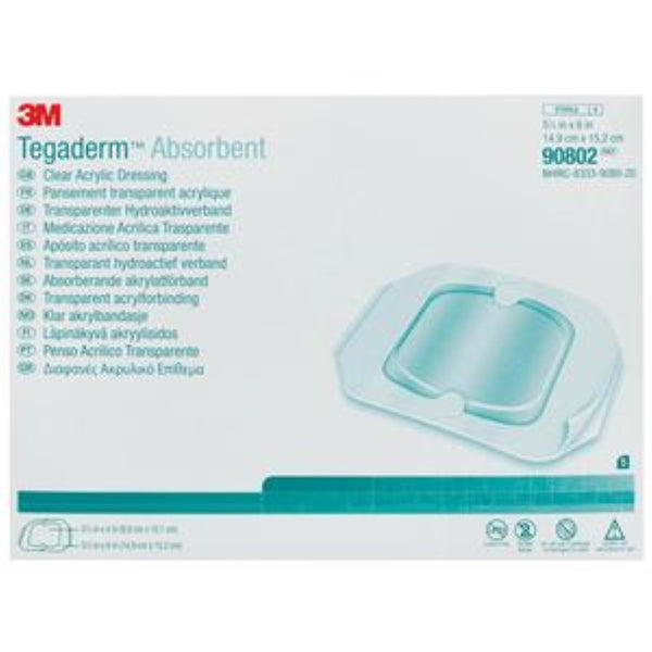 3M Tegaderm Acrylic Dressing Large, 8 x 7-9/10 In. with 5-9/10 x 6 In. Pad, Clear