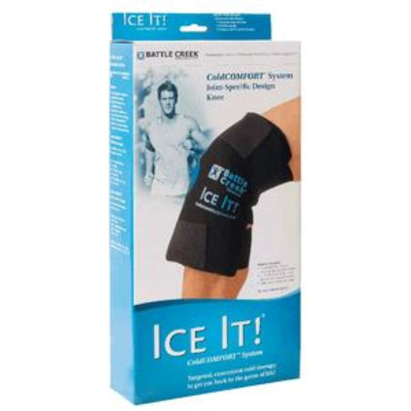 Battle Creek Ice It! ColdComfort Knee System, 12 x 13 Inches vvvvArticulated design surrounds your knee for maximum therapeutic benefit. Includes two E-Pack cold packs and a fabric cover with both Velcro and elastic straps.