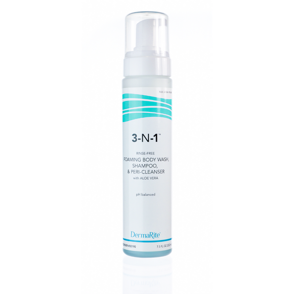 DermaRite 3-N-1 Perineal and Skin Cleansing Foam, No-Rinse, Latex-Free 7-3/4 oz Bottle, 00190