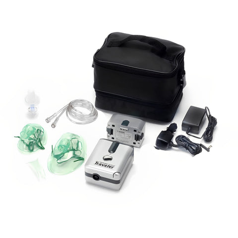 DeVilbiss Traveler 6910D-DR Portable Compressor Nebulizer System With Disposable and Reusable Nebulizers and Carrying Case (Battery Not Included)