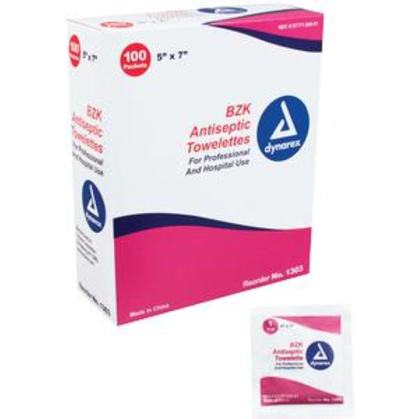Dynarex BZK Antiseptic Towelette, 5 x 7 In.