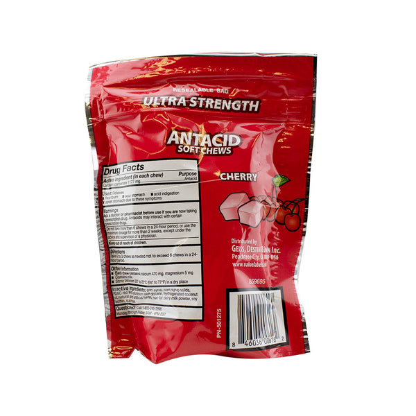 GoodSense Ultra Strength Antacid Soft Chews, Cherry Flavor, 1177 mg Calcium Carbonate, Pack of 36