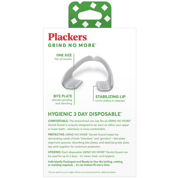 Plackers Grind No More Disposable Dental Guards, Protect Your Teeth and Get a More Restful Sleep, Up to 30 Uses, Pack of 10