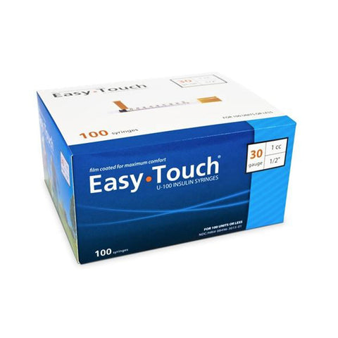 MHC EasyTouch 30G (0.30mm) 1/2in (12.7mm) 1cc (1mL) U100 Insulin Syringes, 30 Gauge, 830155
