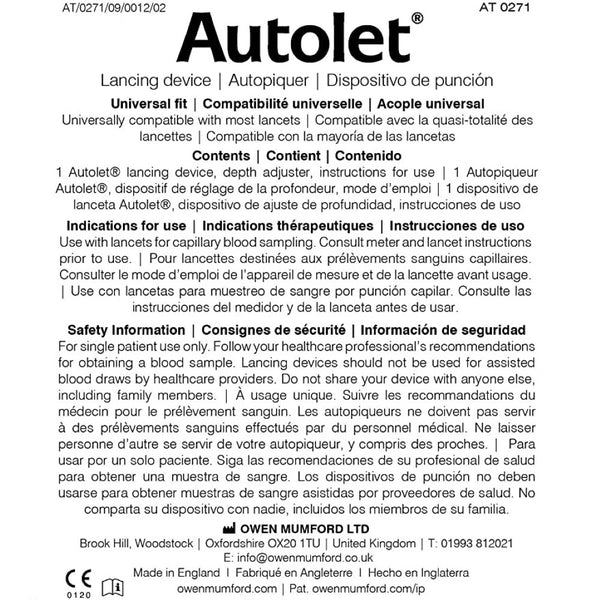 Owen Mumford Autolet Impression Advanced Lancing Device, Comfort Zone Technology, 7 Customizable Penetration Depth Settings, AT0271